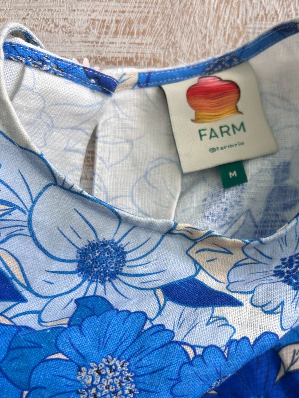 FARM Rio Blue Flower Stripes Crop Top and Midi Skirt Linen Scallop Set Medium - Picture 7 of 13